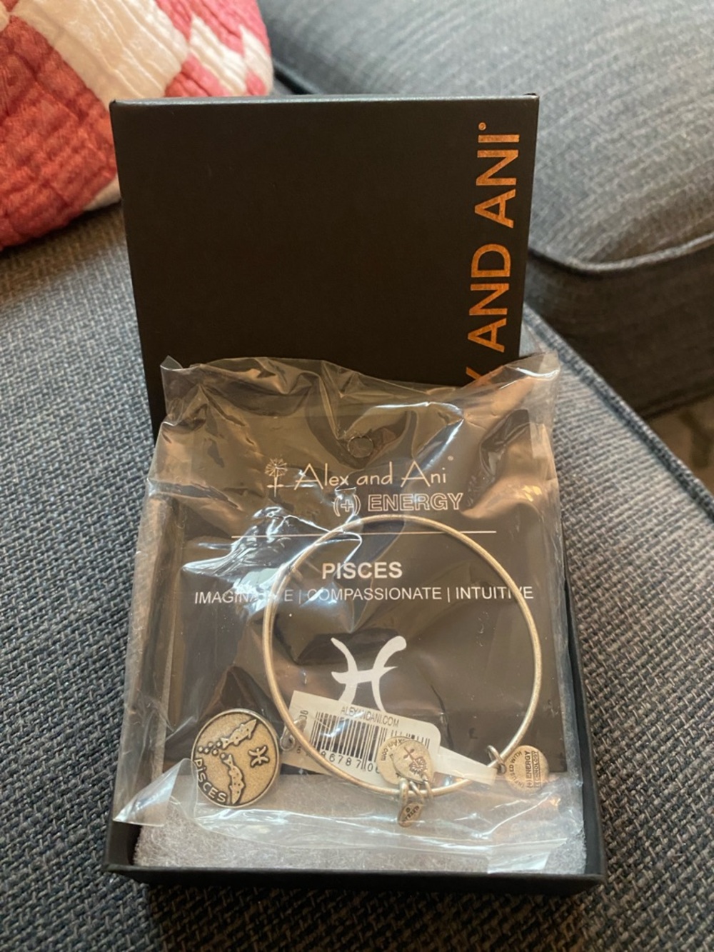Alex and Ani Silver Pisces Charm Bangle Bracelet